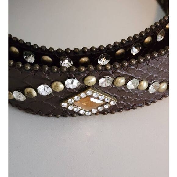 Rhinestone Studded Brown Leather Belt Size Small - Picture 6 of 8